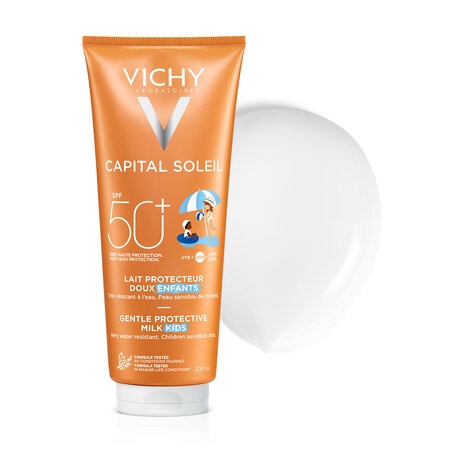 Lapte cu protectie solara SPF 50+ pentru copii Capital Soleil, 300 ml, Vichy 550200
