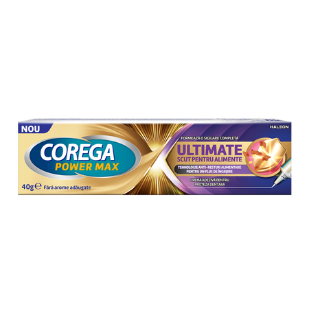 Crema adeziva pentru proteze dentare Corega Ultimate scut pentru alimente, 40g, Haleon