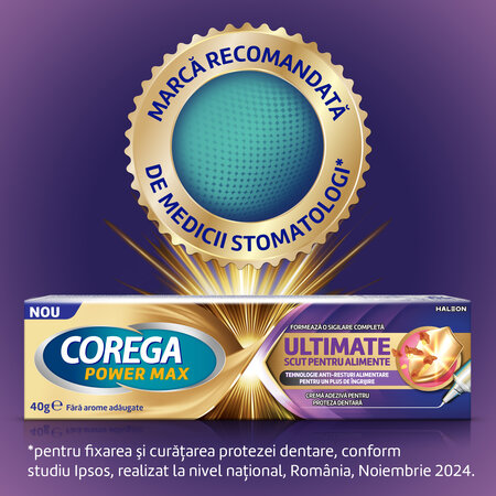 Crema adeziva pentru proteze dentare Corega Ultimate scut pentru alimente, 40g, Haleon 749381