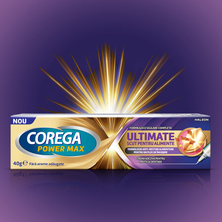 Crema adeziva pentru proteze dentare Corega Ultimate scut pentru alimente, 40g, Haleon 749382
