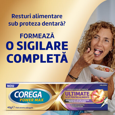 Crema adeziva pentru proteze dentare Corega Ultimate scut pentru alimente, 40g, Haleon 749383
