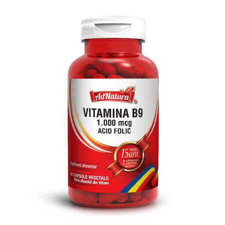 Vitamina B9 Acid Folic, 1.000mcg, 60 capsule vegetale, AdNatura
