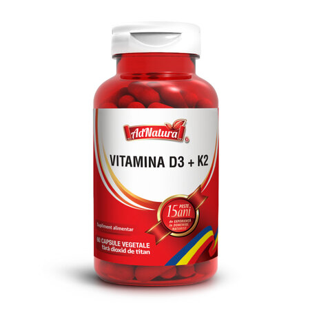 Vitamina D3+K2, 60 capsule vegetale, AdNatura
