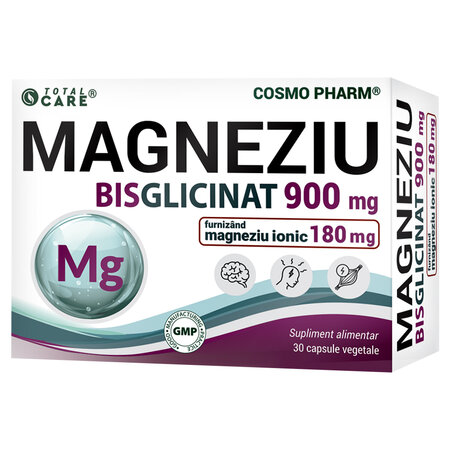 Magneziu Bisglicinat Total Care, 900 mg, 30 capsule vegetale, Cosmo Pharm