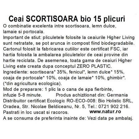 Ceai Bio de scortisoara, 15 plicuri, Higher Living 749797