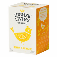 Ceai Bio cu lamaie si ghimbir, 15 plicuri, Higher Living