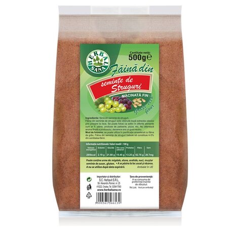 Faina din seminte de struguri macinata fin, 500g, Herbavit