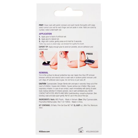 Unghii false Short Squoval Midnight Snac Gel Fantasy Color, 28 bucati, Kiss 750086
