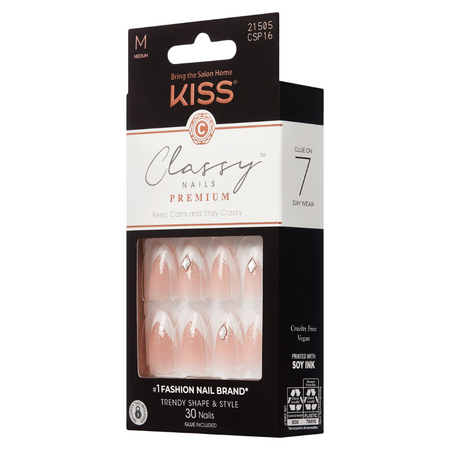 Unghii false Medium Croissant City Classy Premium, 30 bucati, Kiss 750215