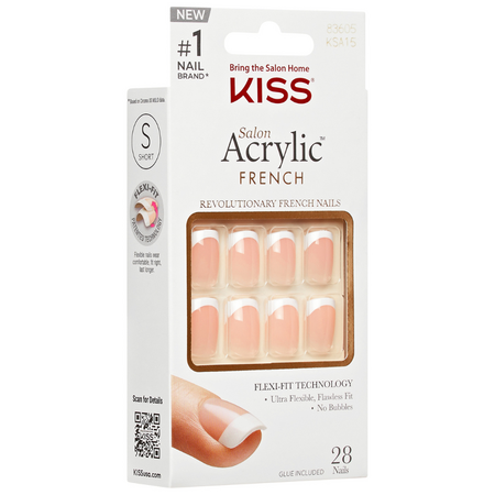 Unghii false Bonjour Salon Acrylic French, 28 bucati, Kiss 750258