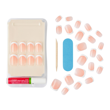 Unghii false Bonjour Salon Acrylic French, 28 bucati, Kiss 750259