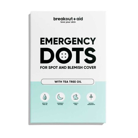 Plasturi pentru cosuri cu ulei de arbore de ceai Emergency Dots, Pimple Patches, 72 bucati, Breakout+Aid