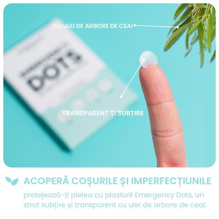 Plasturi pentru cosuri cu ulei de arbore de ceai Emergency Dots, Pimple Patches, 72 bucati, Breakout+Aid 750354