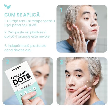 Plasturi pentru cosuri cu ulei de arbore de ceai Emergency Dots, Pimple Patches, 72 bucati, Breakout+Aid 750355