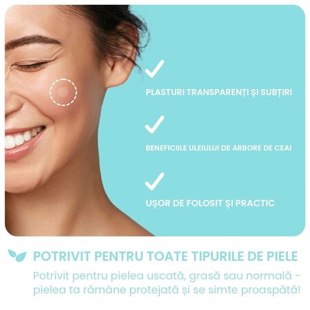 Plasturi pentru cosuri cu ulei de arbore de ceai Emergency Dots, Pimple Patches, 72 bucati, Breakout+Aid 750359