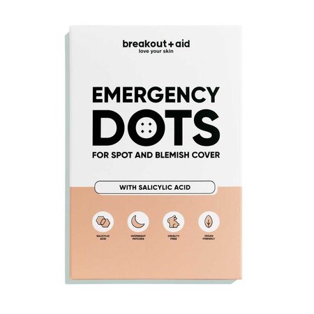 Plasturi pentru cosuri cu acid salicylic Emergency Dots, Pimple Patches, 72 bucati, Breakout+Aid