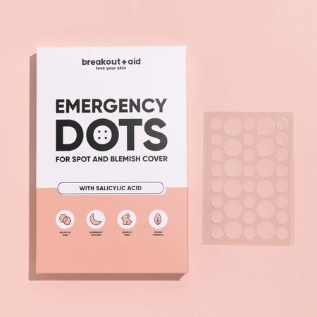Plasturi pentru cosuri cu acid salicylic Emergency Dots, Pimple Patches, 72 bucati, Breakout+Aid 750379