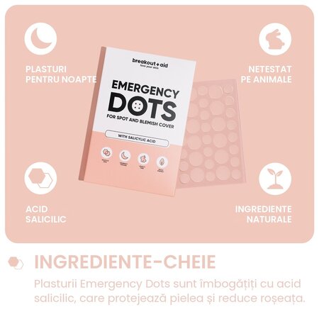 Plasturi pentru cosuri cu acid salicylic Emergency Dots, Pimple Patches, 72 bucati, Breakout+Aid 750383