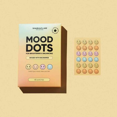 Plasturi pentru cosuri cu niacinamida Mood Dots, Pimple Patches, 48 bucati, Breakout+Aid 750479