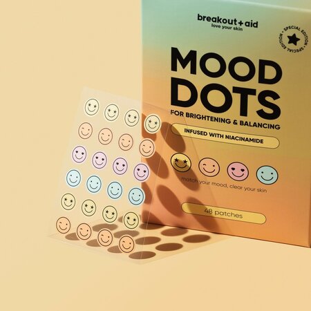 Plasturi pentru cosuri cu niacinamida Mood Dots, Pimple Patches, 48 bucati, Breakout+Aid 750480
