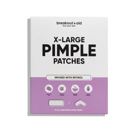 Plasturi XL pentru cosuri cu retinol si acid salicylic, Pimple Patches, 5 bucati, Breakout+Aid