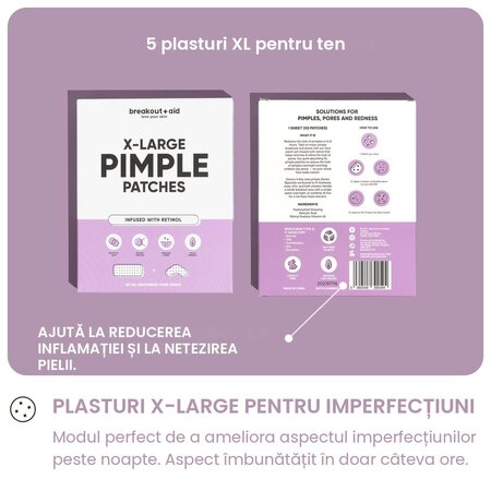 Plasturi XL pentru cosuri cu retinol si acid salicylic, Pimple Patches, 5 bucati, Breakout+Aid 750495