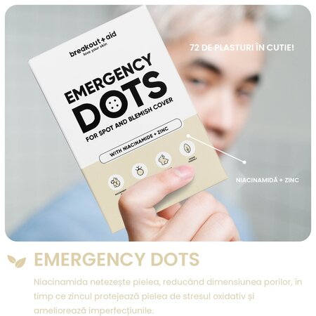 Plasturi pentru cosuri cu niacinamida si zinc Dots for Spots, Pimple Patches, 72 bucati, Breakout+Aid 750509