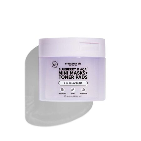 Mini masti si dischete tonice Blueberry&Acai Toner Pads&Mini Masks, 100 bucati, Breakout+Aid 750548