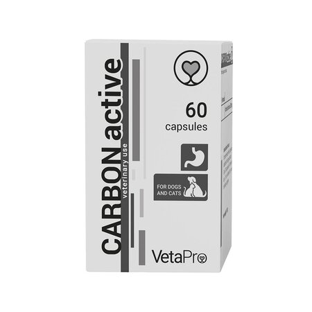 Supliment digestiv pentru caini si pisici Carbon Active, 60 capsule, Vetapro