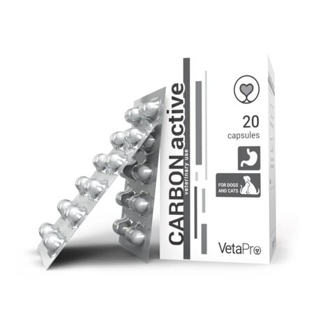 Supliment digestiv pentru caini si pisici Carbon Active, 60 capsule, Vetapro 750657