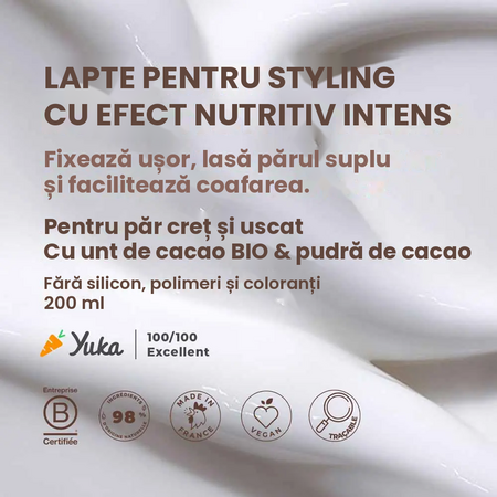 Lapte de coafare fara clatire pentru par cret spre afro Cacao Curl Milk, 200 ml, Energie Fruit 750731