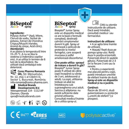 Spray Biseptol Junior, 20 ml, Dacia Plant 750817