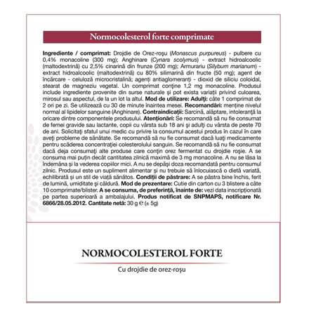 Normocolesterol forte, 30 comprimate, Dacia Plant 750842