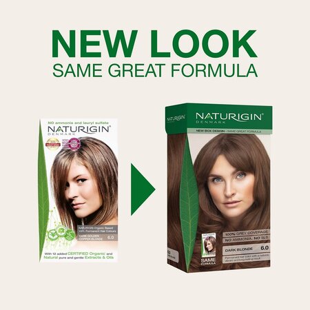 Vopsea de par naturala fara amoniac 6.0 Dark Golden Copper Blonde, 115 ml, Naturigin 624915