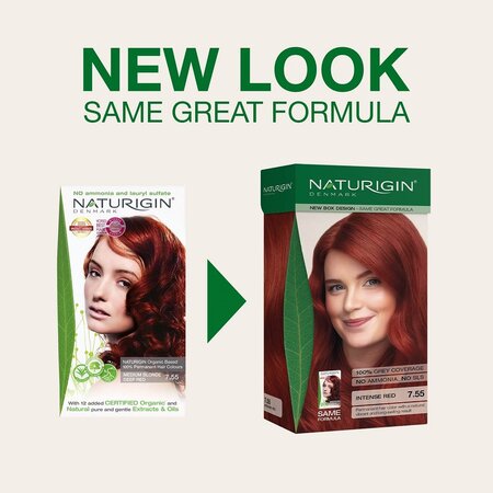 Vopsea de par naturala fara amoniac 7.55 Medium Blonde Deep Red, 115 ml, Naturigin 624907