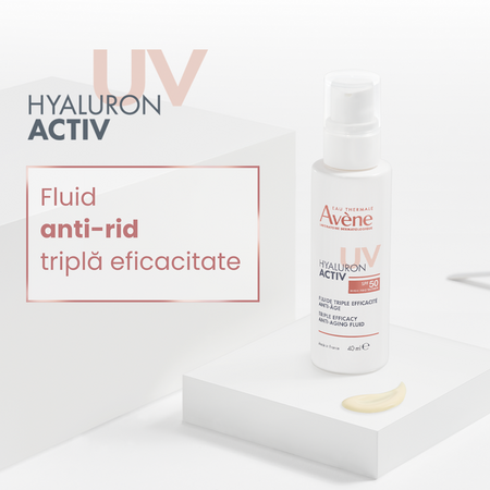Fluid pentru fata anti-imbatranire cu tripla actiune SPF 50 Hyaluron Activ B3, 40 ml, Avene 751214