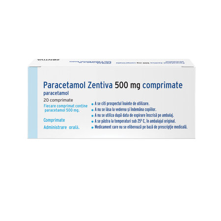 Paracetamol, 500 mg, 20 comprimate, Zentiva 617422