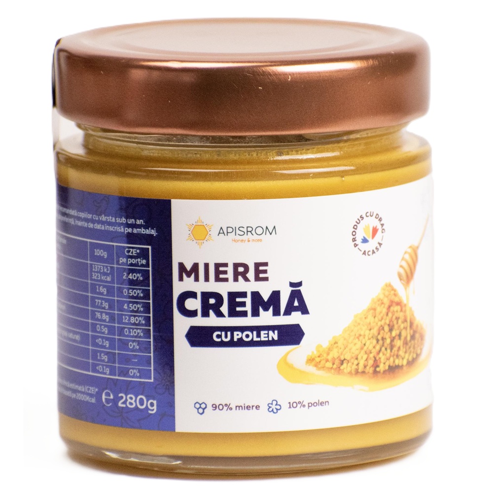 Miere crema cu polen, 280 g, Apisrom