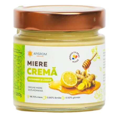 Miere crema cu ghimbir si lamaie, 280 g, Apisrom