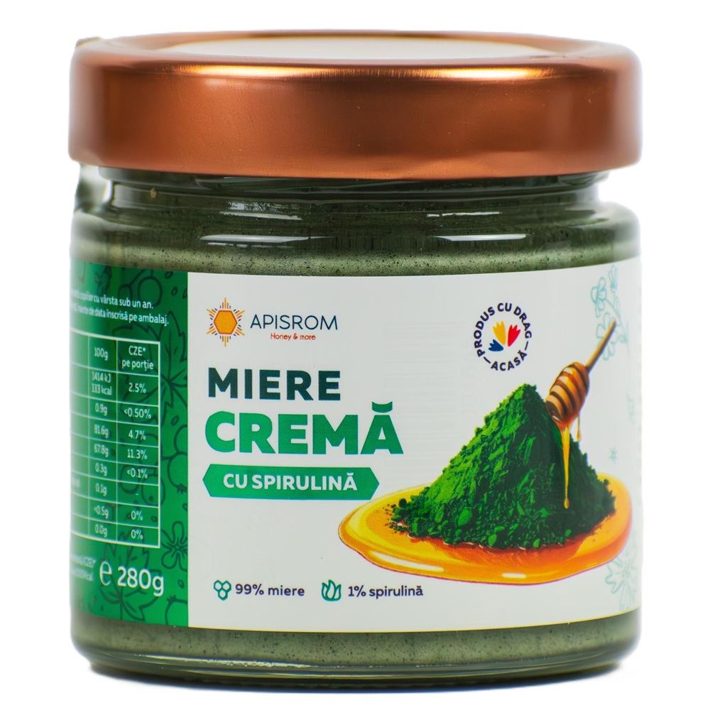Miere crema cu spirulina verde, 280 g, Apisrom