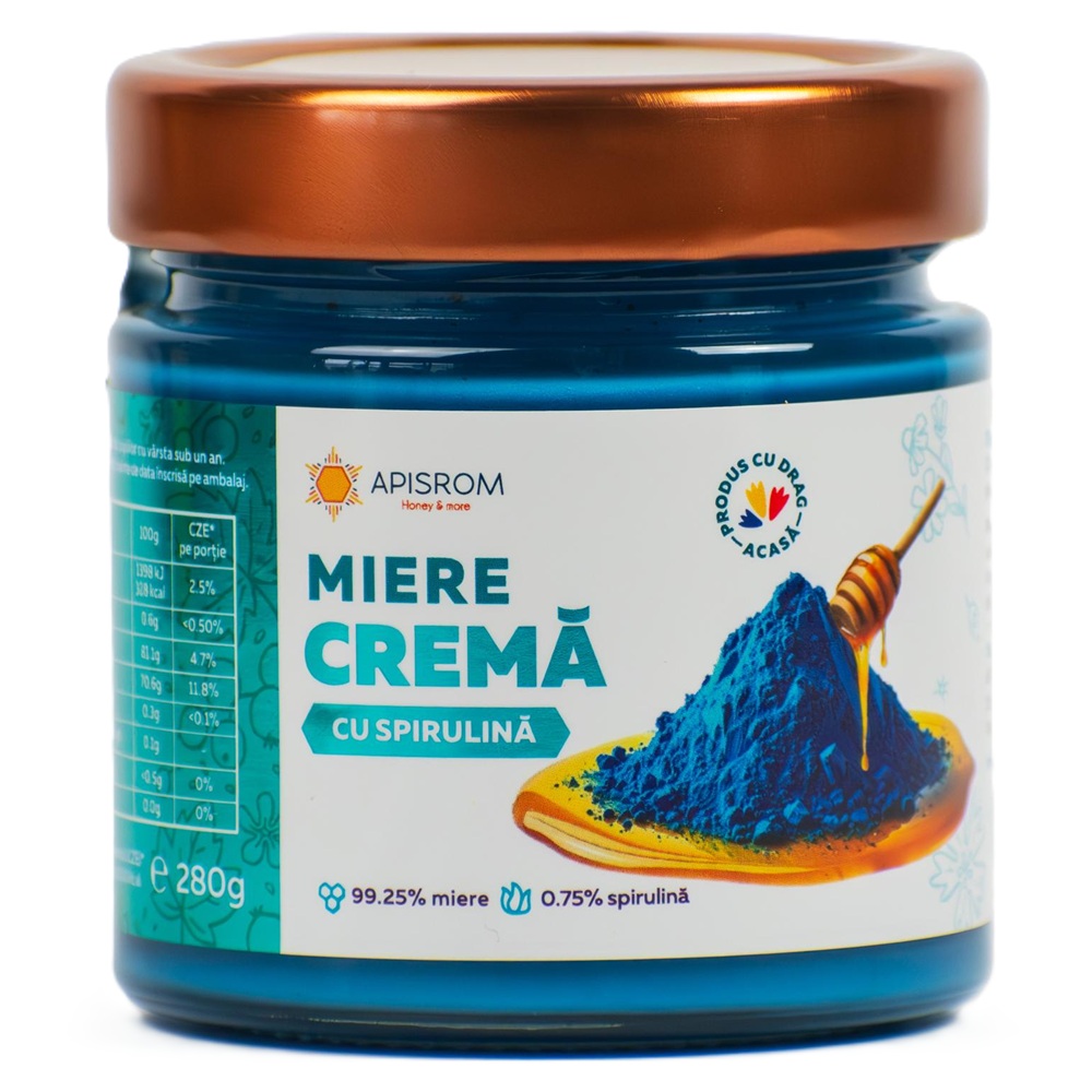Miere crema cu spirulina albastra, 280 g, Apisrom