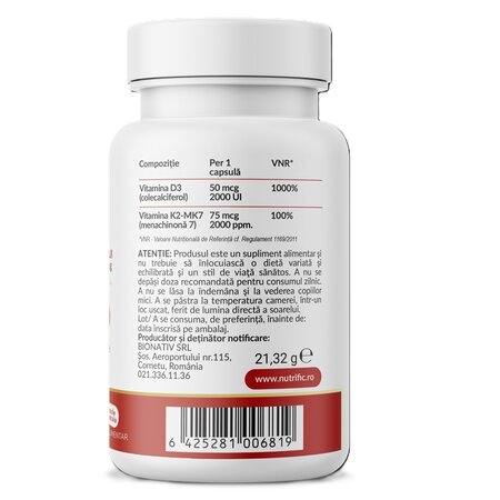Vitamina D3+K2 Optim, 60 capsule vegetale, Nutrific 752183