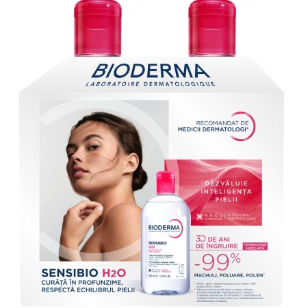 Pachet Solutie micelara Sensibio H2O, 500 ml + 250 ml, Bioderma 655550