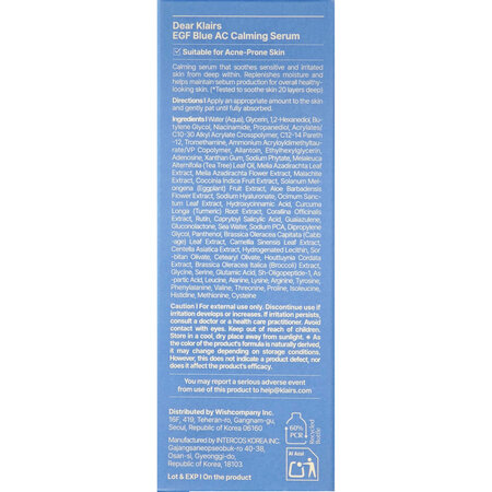 Ser de fata, EGF Blue AC Calming Serum, 50 ml, Klairs 753896