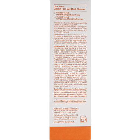 Spuma de curatare si masca, Vita C Vitamin Pore Clay Mask Cleanser, 150 ml, Klairs 753917