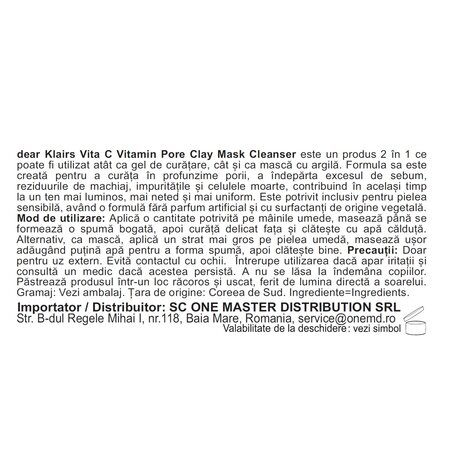 Spuma de curatare si masca, Vita C Vitamin Pore Clay Mask Cleanser, 150 ml, Klairs 753920