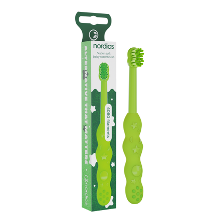 Periuta de dinti pentru bebelusi 0-2 ani Premium Soft, culoare Verde, 1 bucata, Nordics