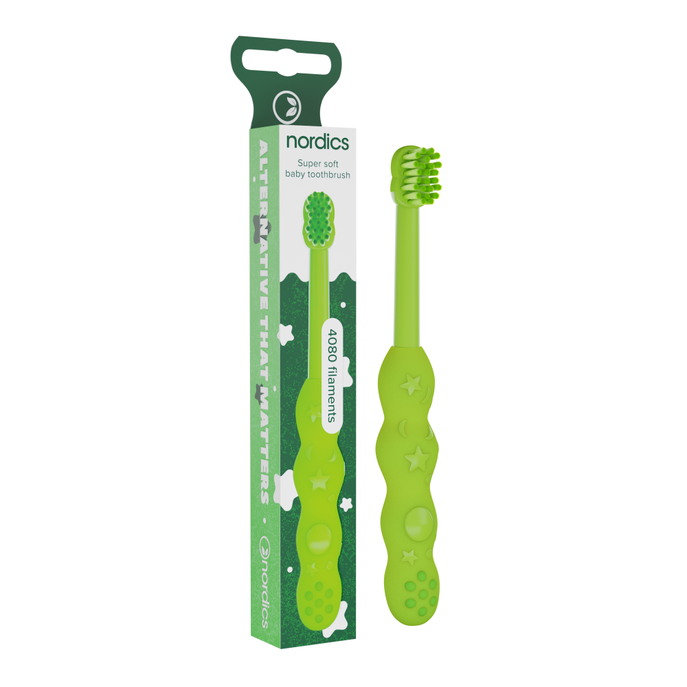 Periuta de dinti pentru bebelusi 0-2 ani Premium Soft, culoare Verde, 1 bucata, Nordics