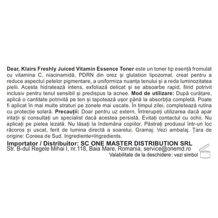 Toner de fata, Freshly Juiced Vitamin Essence Toner, 180 ml, Klairs 754016