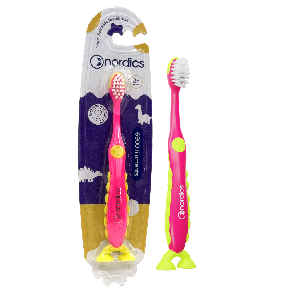 Periuta de dinti pentru copii 2+ ani Dino 6900 Super Soft, culoare mov-galben, 1 bucata, Nordics